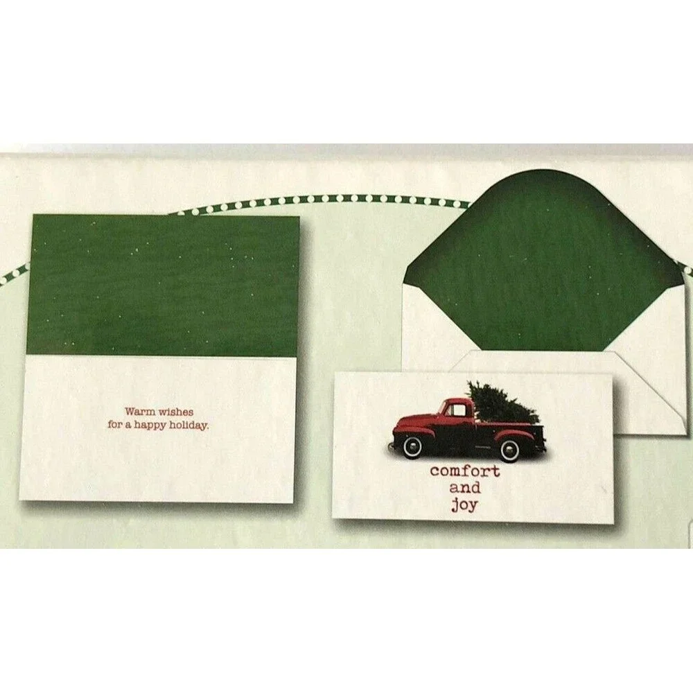 Christmas Tree Red Farm Truck Cards Boxed 15 Cards Envelopes Rustic Lodge Cabin